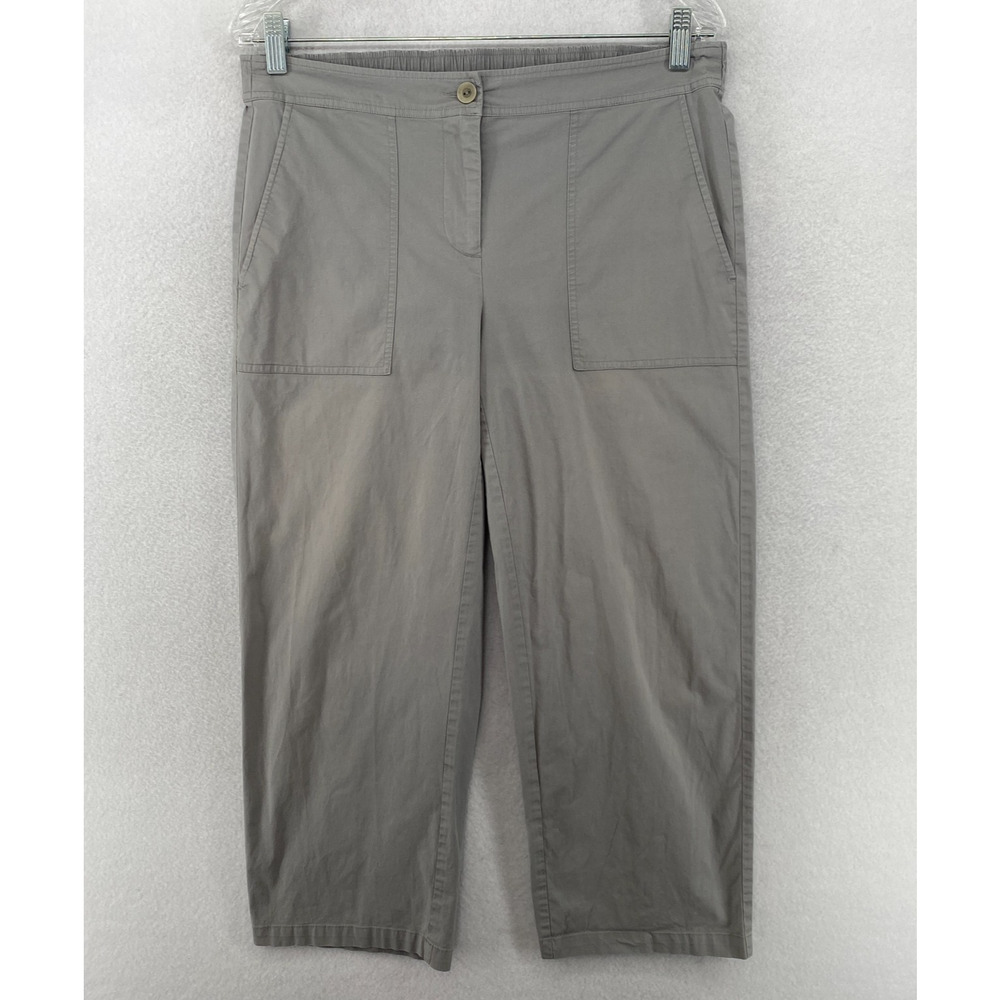 EILEEN FISHER Pants XS Stretch Cotton Poplin Papercloth Cropped Straight Gray